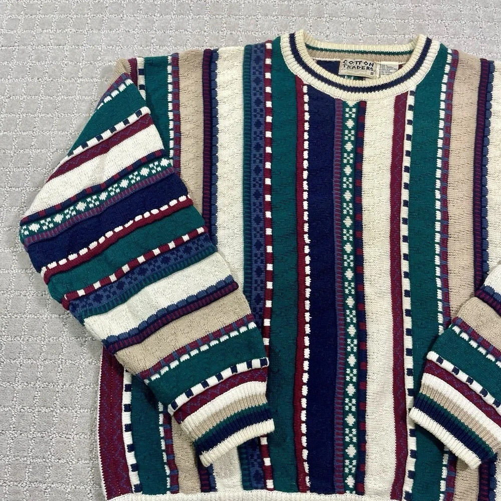 Vintage‎ 90s Cotton Traders Size Large 3D Knit Coogi Style Tundra Retro Sweater